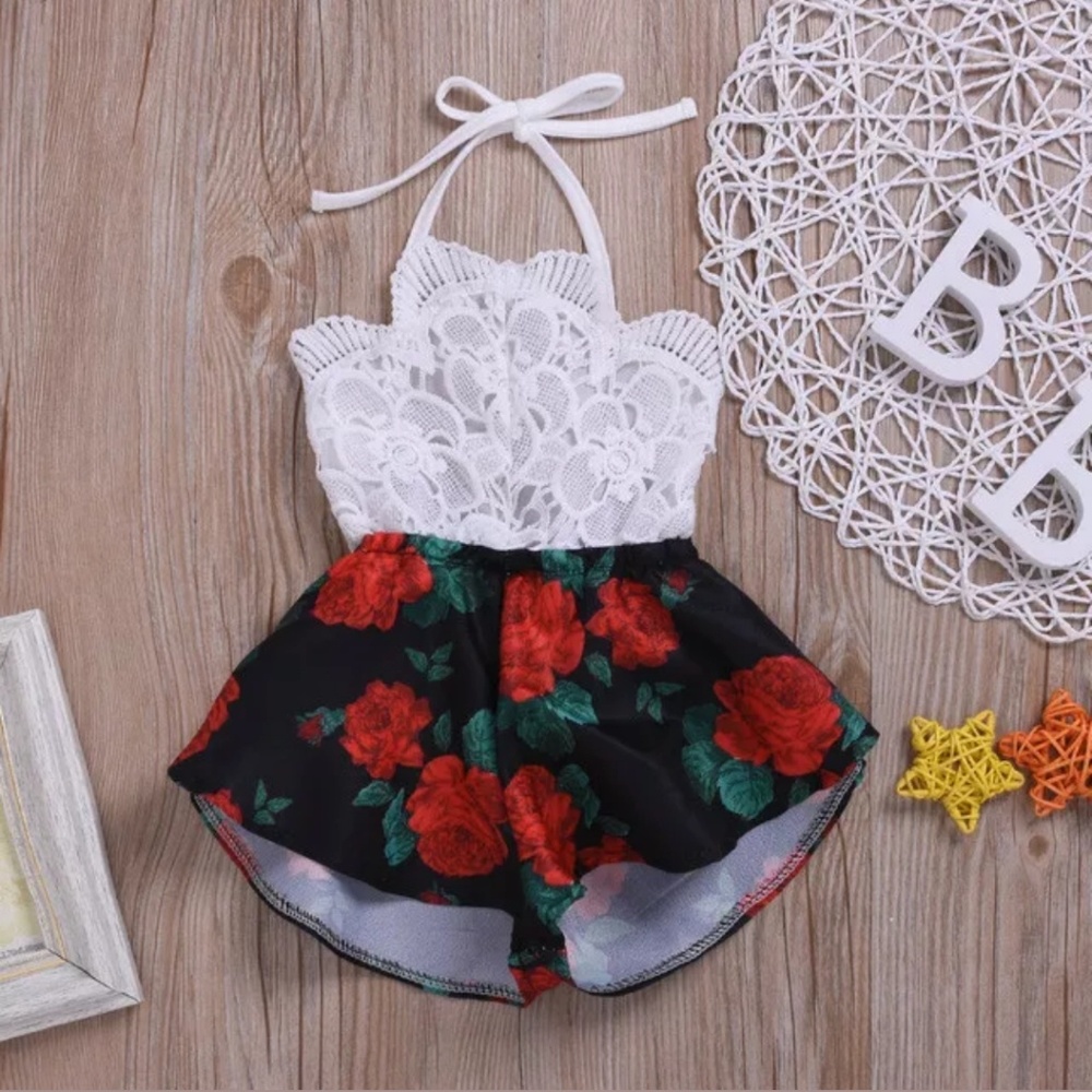 Girls lace rose romper